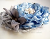 DELILAH baby blue and silver french lace  fabric flower hair clip