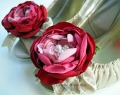 MY VALENTINE Pink and Red fabric flowers shoe clips, weddings, special occasions