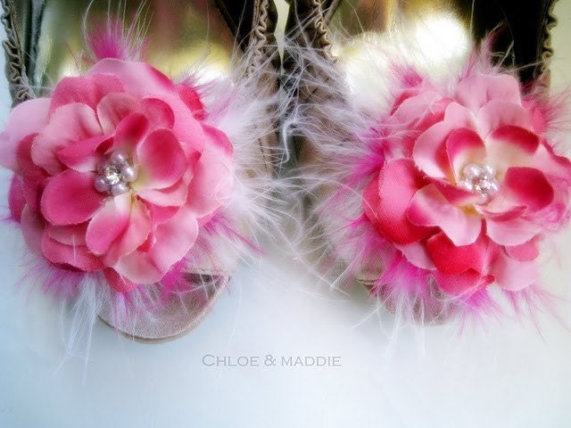 LILLIAN Going all out pink flower shoe clips, weddings, special occasions, boudoir