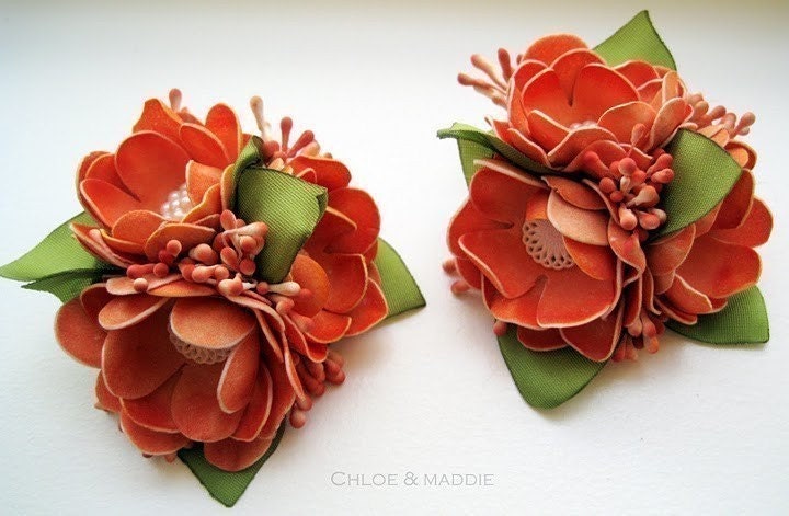 ORANGE CRUSH Flower shoe clips, weddings, special occasions