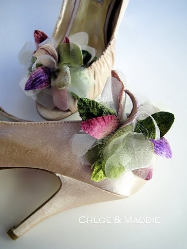 Reserved for Lindsey JOSEPHINA silk and velvet floral fronds shoe clips, For weddings, Photography prop, special occasions