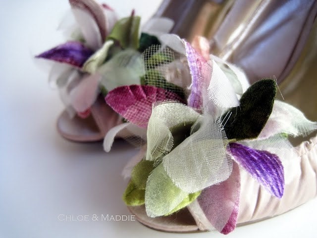 Reserved for Lindsey JOSEPHINA silk and velvet floral fronds shoe clips, For weddings, Photography prop, special occasions