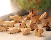 Carved Wooden Animals, Set of 10, Waldorf Inspired