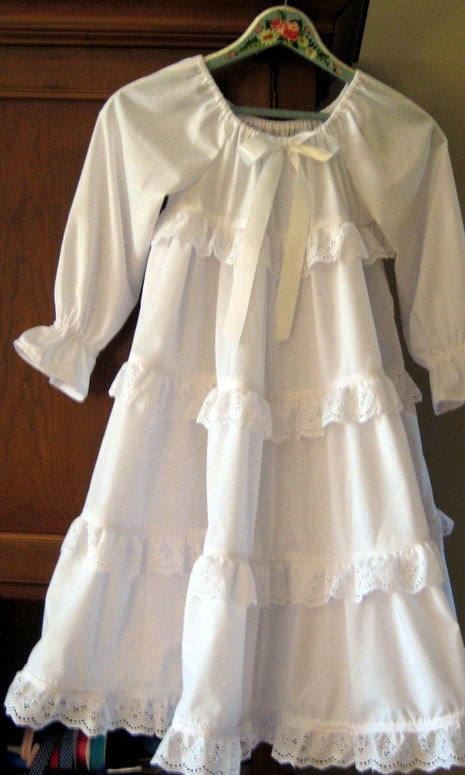Lacy Twirly Long Nightgown for girls in White Batiste