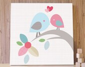 20x20 Two Birds in Love - Birds art for nursery and children's room