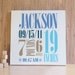 Personalized Baby Art, Kids Wall Art, Wall Decor for Baby Nursery. 20x20 Custom Birth Canvas - Pool Blue/Brown