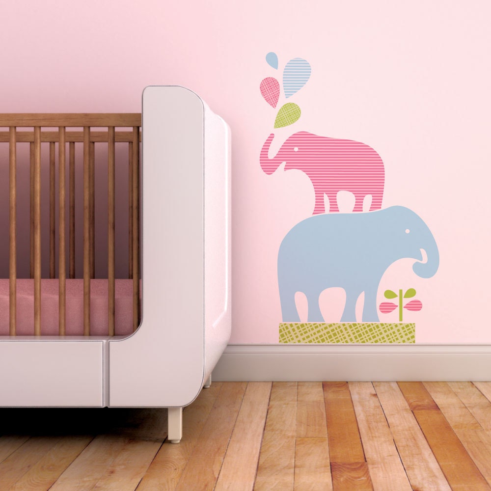 Stacked Elephants Children Wall Decal - Wall Art Sticker for Nursery or Kids Room