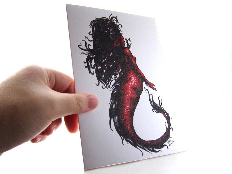 Red Mermaid 5 x 7" Fantasy Art Blank-Inside Greeting Card (12.7 x 17.8 cm)
