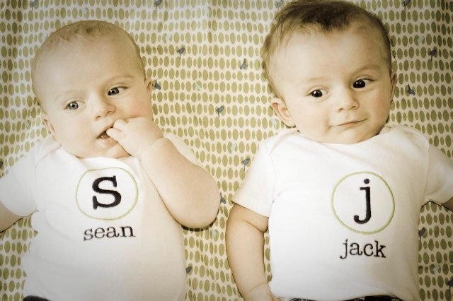 Embroidered Circle Initial and Name Onesie - Choose your thread colors