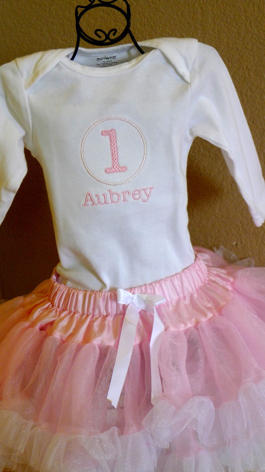 1st Birthday Embroidered Circle and Name Onesie  - You choose the colors
