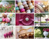 Paris Photo Postcards - Carousel - Eiffel Tower - Parisian Roses, Macarons, Gold Chandelier, Flower Market
