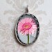 Daisy Photo Pendant - Wearable Art  - Antique Silver Charm - Pink Floral Jewelry