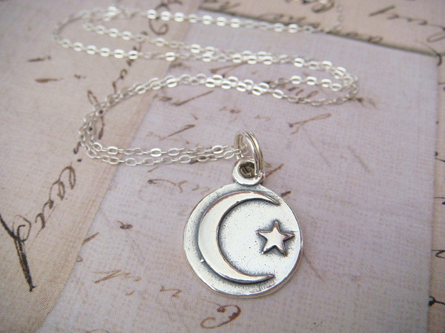 Moon and Star Disc - Sterling Silver Charm