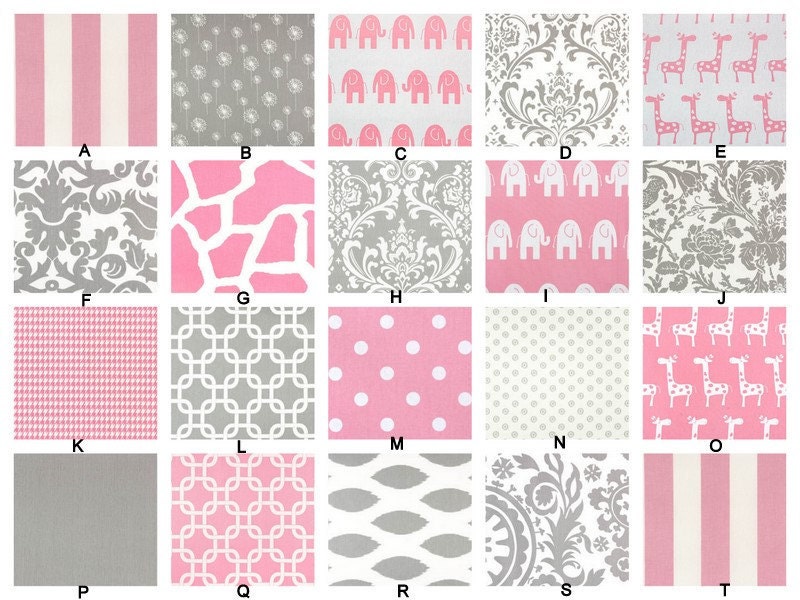 YOU DESIGN Custom 3 piece Crib Bedding Set - Bumper, Skirt and Sheet Pink and Gray