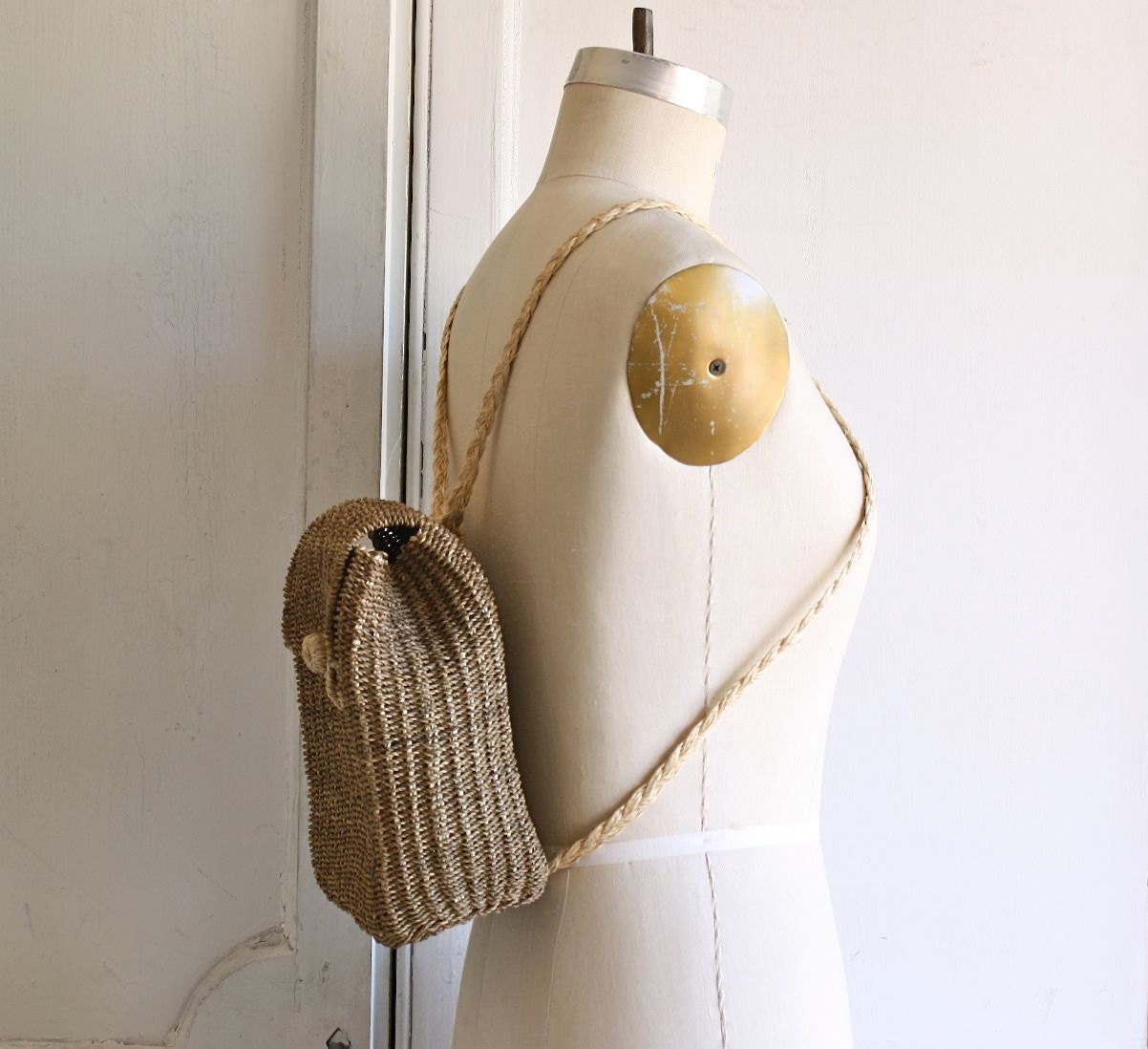 woven sisal mini backpack box bag