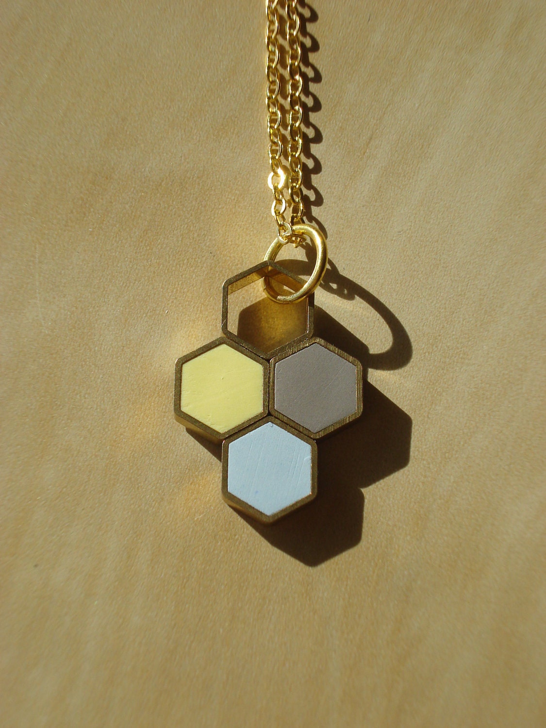 tri-colour honeycomb hexagons pendant 011- necklace