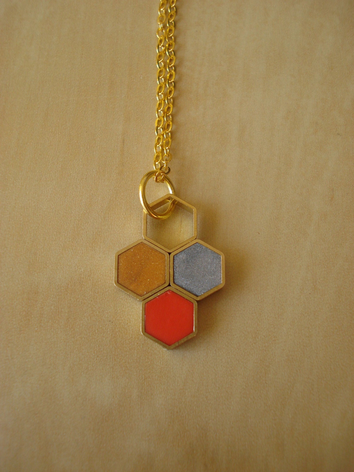 tri-colour honeycomb hexagons pendant 019 - necklace