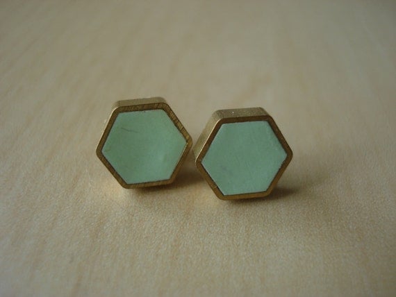 cool mint mini brass hexagon stud earrings img