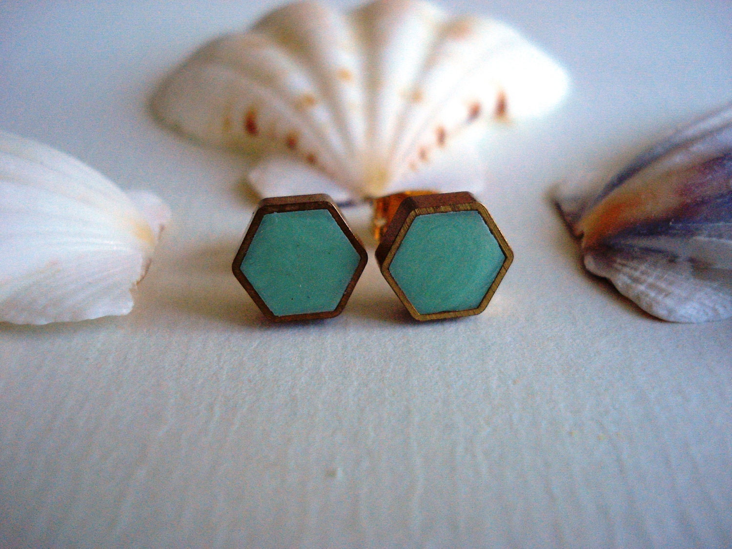 cool mint mini brass hexagon stud earrings img