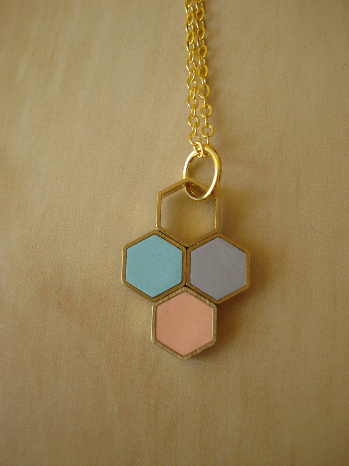 tri-colour honeycomb hexagons pendant 015 - necklace