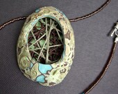 Beaded Necklace with Polymer Clay Pendant - Walnut Stuffed Celery