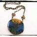 088 Summer Skies Hand Painted Blue Green Yellow Tree of Life Necklace with Chain