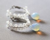 Frost - Faceted White Opalite Briolettes with Clear Swarovski Elements Crystals and Japanese Seed Beads Earrings (Rhodium Ear Hoops)