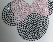 5" wide PINK Minnie Mouse iron on hot fix rhinestone transfer for Disney t-shirt