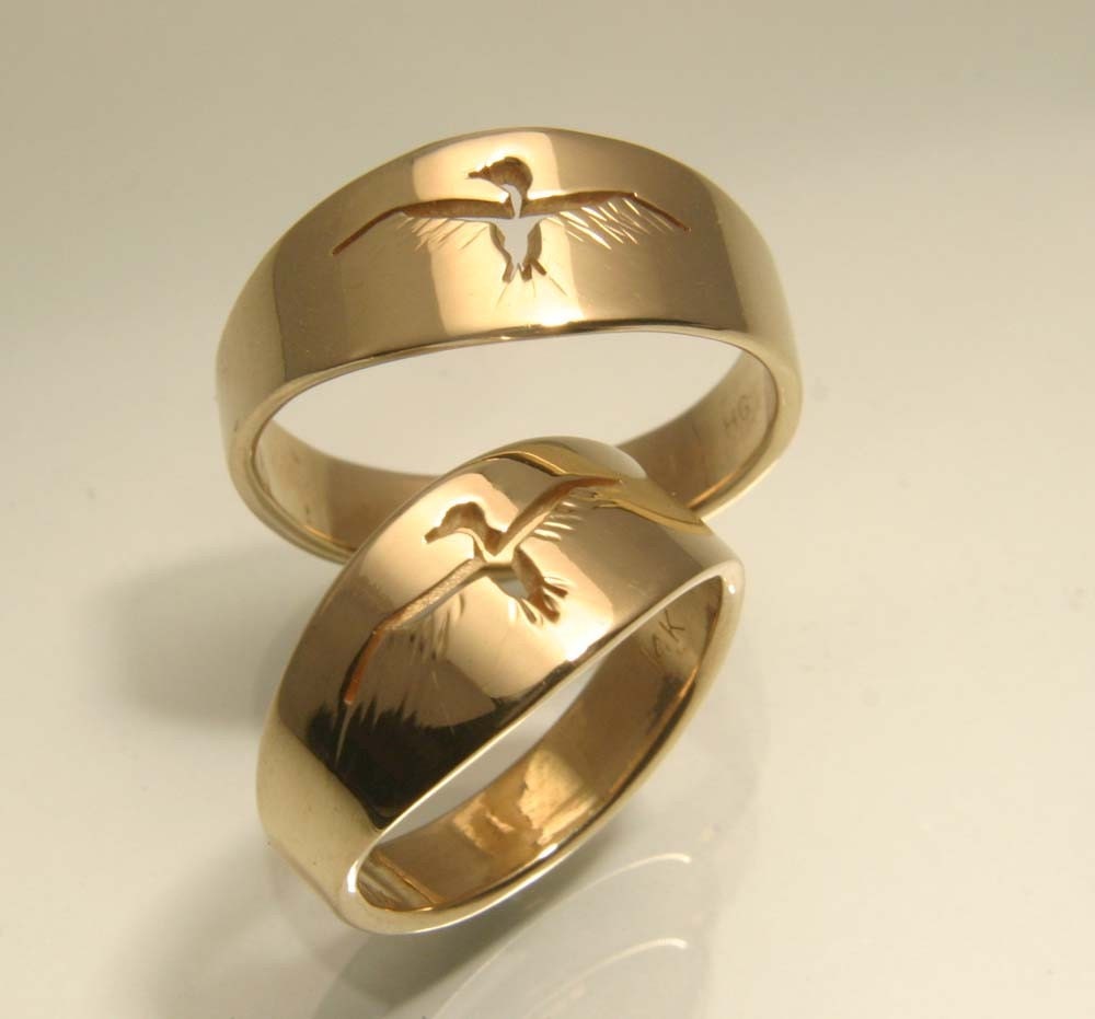 Take Flight, Bird Ring Hand Cut out in Gold, Men's wedding band - HarvestGoldJewelry