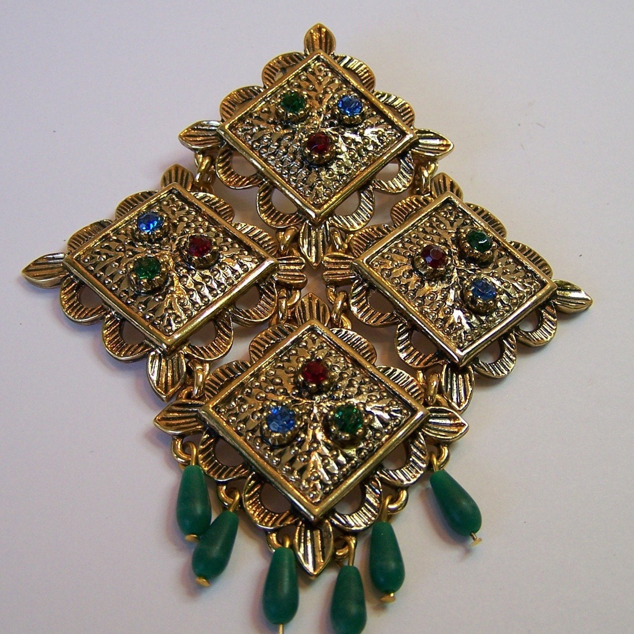 Vintage 60's Brooch  Sarah Cov. Lg Goldtone Jewel Rhodium Metal pin w Rhinestones