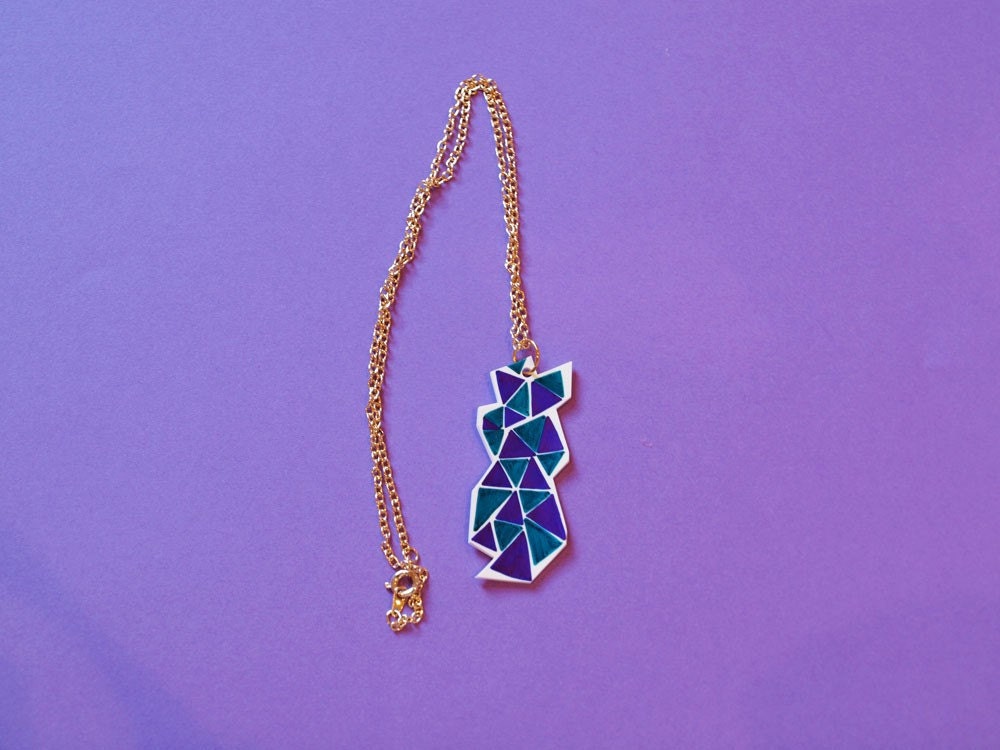 Geometric Green and Purple Necklace