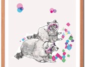 Diamond Racoons A4 Fine Art Print