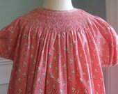 Pink and Ecru dog print Bishop handsmocked dress size 2