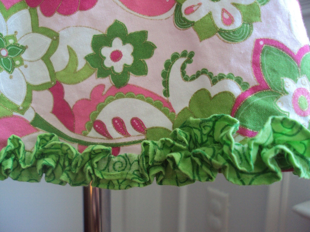Pink and Green Bold Floral aline dress with bottom ruffle size 1 ready to ship
