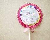 Lollipop Birthday Invitations - Candyland Happy Polka Dots Edition (Pink Aqua Yellow Lime Purple Orange)