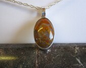 Moss Agate Sterling Silver Pendant with Sterling Silver Chain Necklace