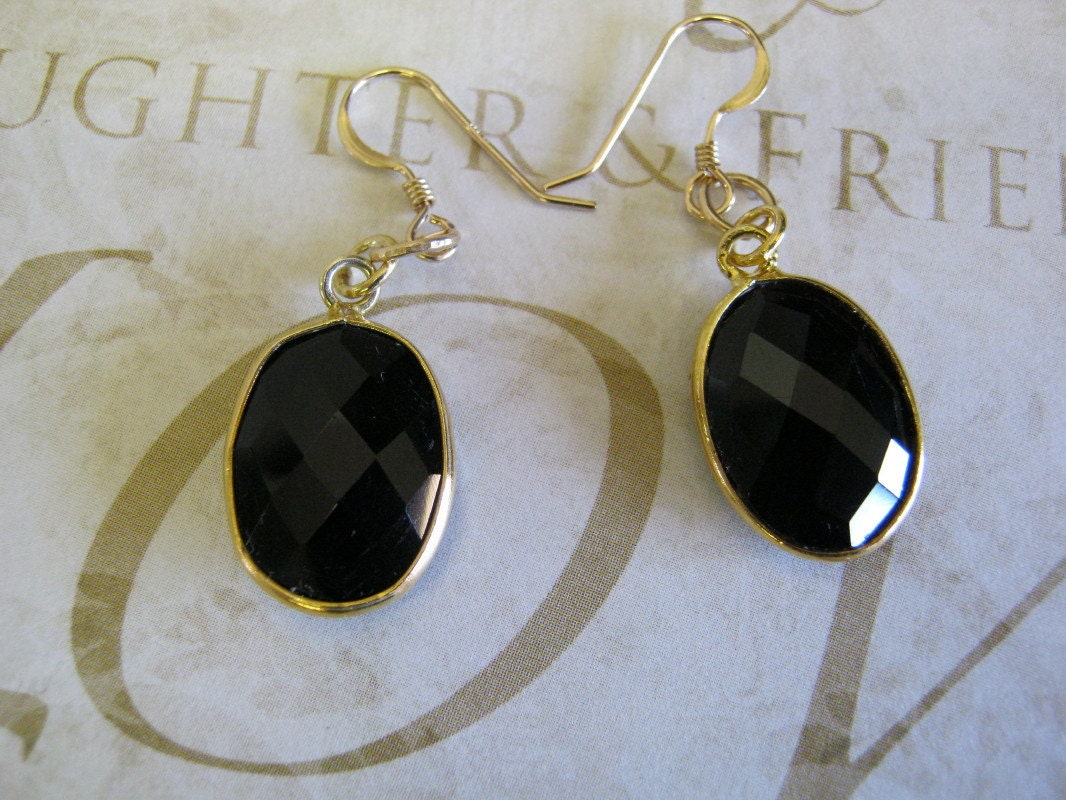 Faceted Black Onyx Gemstone in Gold Plate wire with 14k Gold Filled Hook Wire FREE SHIPPING USA