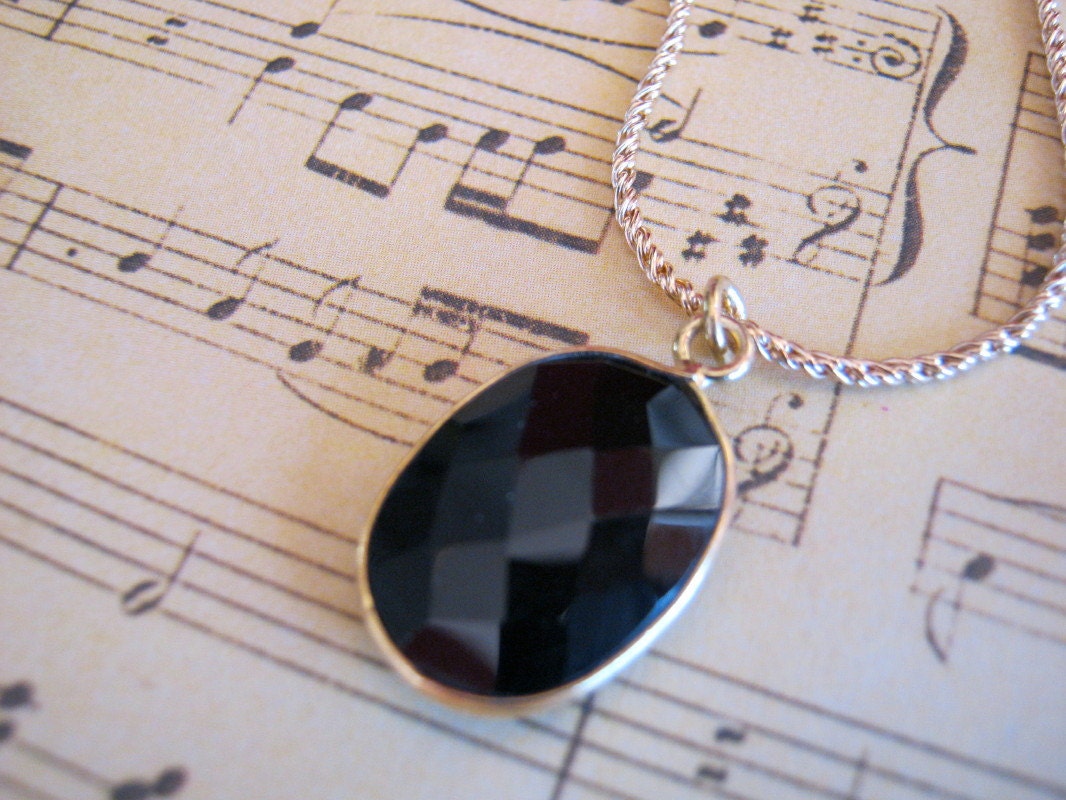 Faceted Black Onyx Gemstone in Gold Plate wire with 14k Gold Filled Chain FREE SHIPPING USA