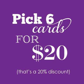 You Pick 6 value pack - Assorted Letterpress Printed Greeting Cards - Blank inside
