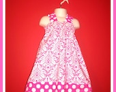 Toddler Dress Pink Damask and Polka Dots Size 1T 2T 3T 4T 5 6 Girls