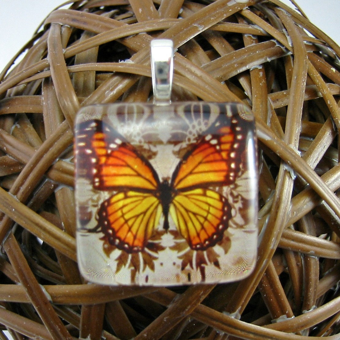 Monarch Butterfly Swirls Jumbo Glass Keychain or Pendant BUY 2 Get ONE FREE