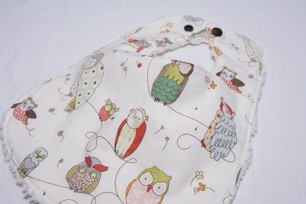 Owl Infant or Toddler Bib - ADJUSTABLE snaps - REVERSIBLE
