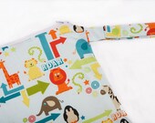 Alphabet Soup in Blue OR White - 12x12 Sweet Bobbins Wet Bag - SEAM SEALED - Snap Strap