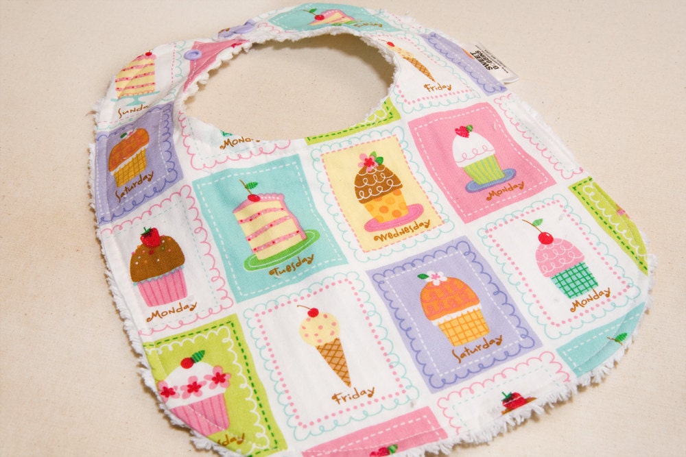 A Cupcake for Everyday - Infant or Toddler Bib - ADJUSTABLE snaps - REVERSIBLE