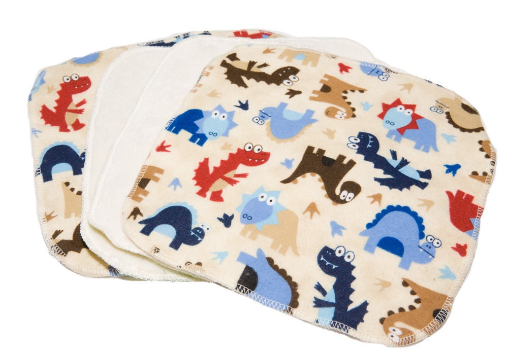 Dinos in Blue - Set of 4 wipes - flannel and OBV - SOFT - 8x8 size