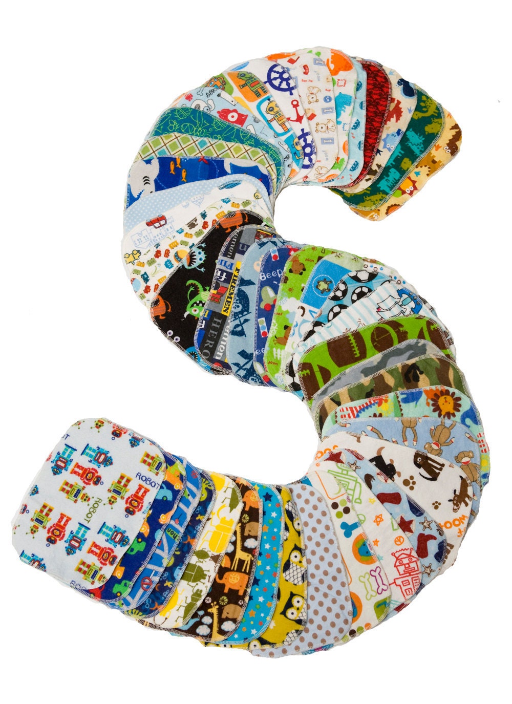 Sweet Bobbins Cloth Wipes - Boys Mixed Print Starter Set - 12 wipes - flannel and OBV - SOFT - 6x8 size