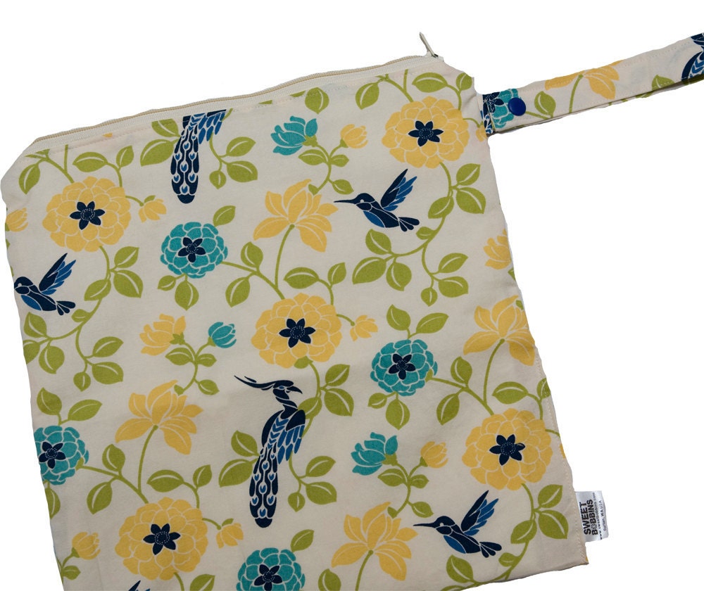 Peacock Song - 12x12 Sweet Bobbins Wet Bag - SEAM SEALED - Snap Strap