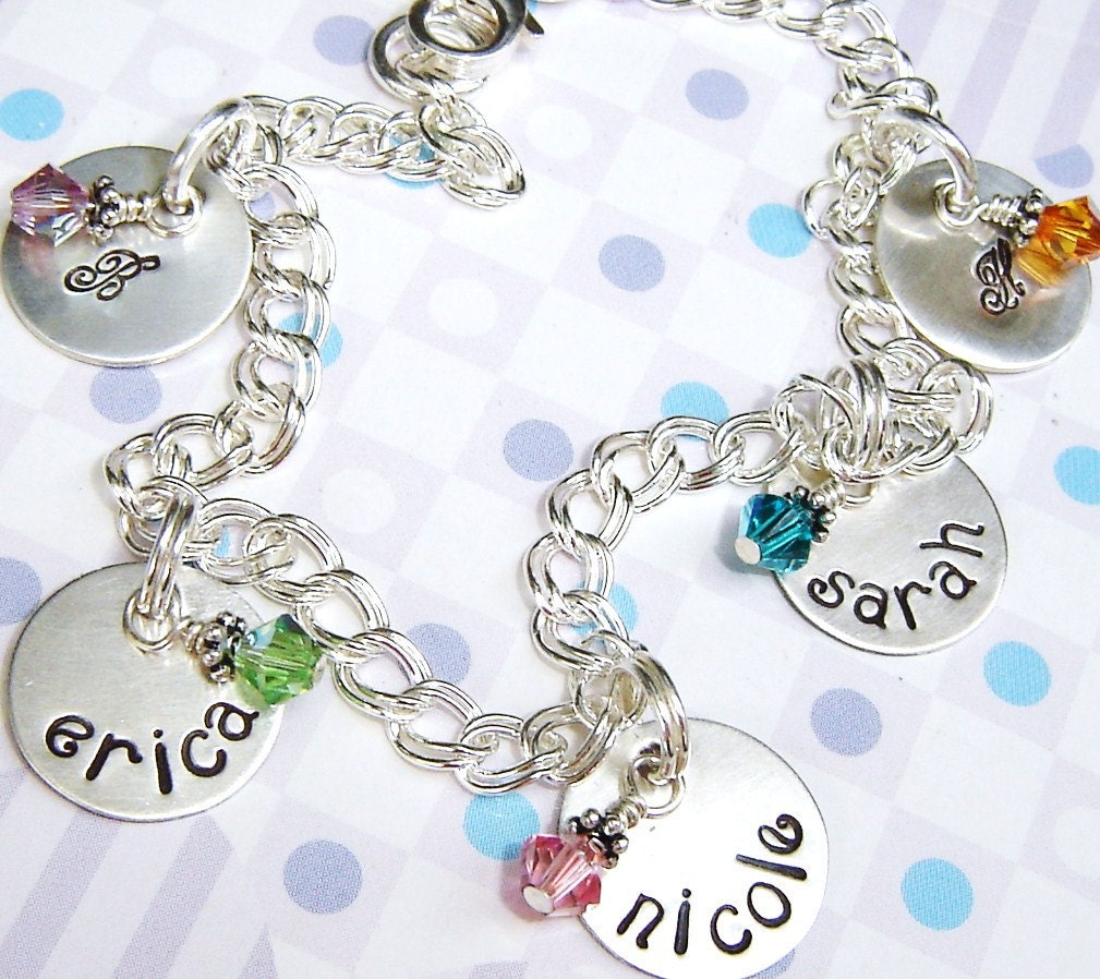Charm bracelet - Handstamped jewelry - mommy jewelry - grandma bracelet ...with 6 discs