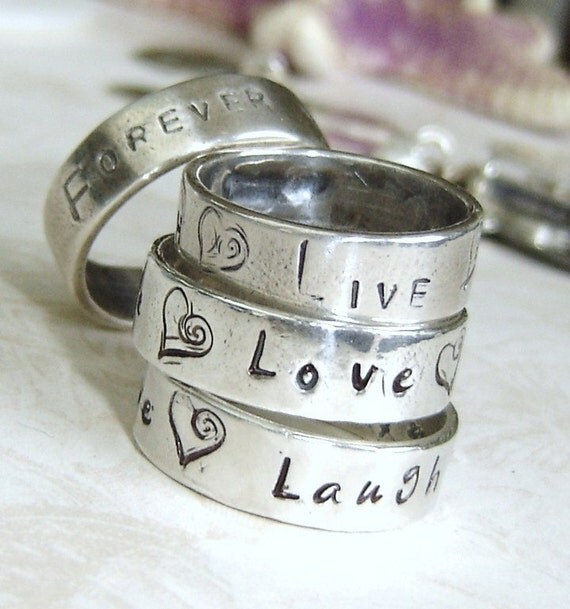 Live Love Laugh ...Ring - Handstamp Personalized Ring - available sizes 6,7,8