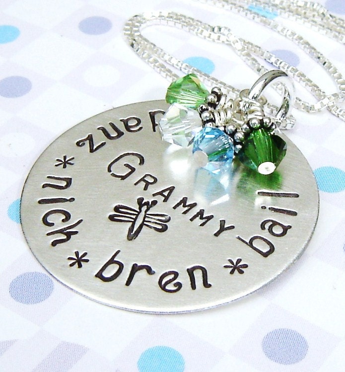 Buy grandmother birthstone jewelry - Grandma handstamped charm necklace - Birthstone jewelry - Name necklace